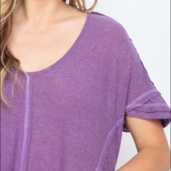 Lilac purple inside-out seam curved hem loose top. NEW! - Picture 8 of 16